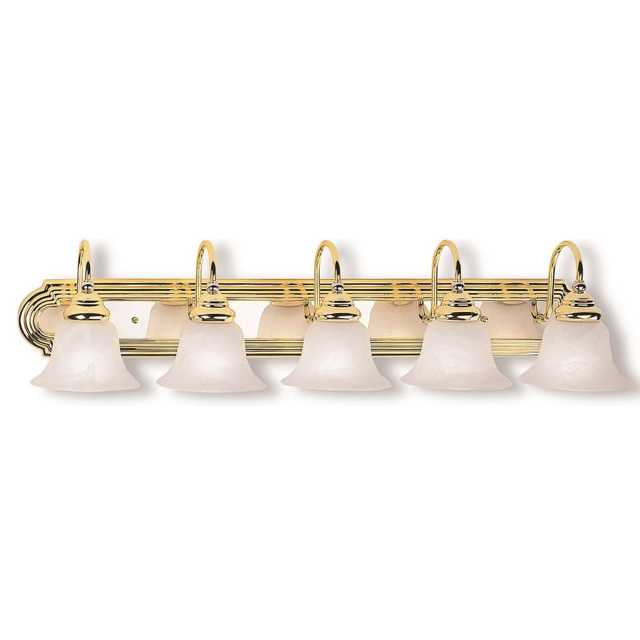 Shown in Polished Brass-Chrome finish and White Alabaster glass